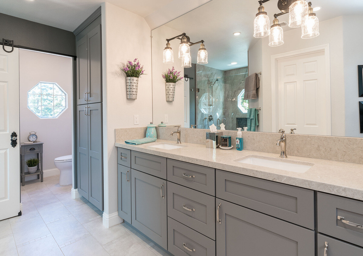 Double vanity in Fresno, CA bathroom remodel by Imagine Remodeling