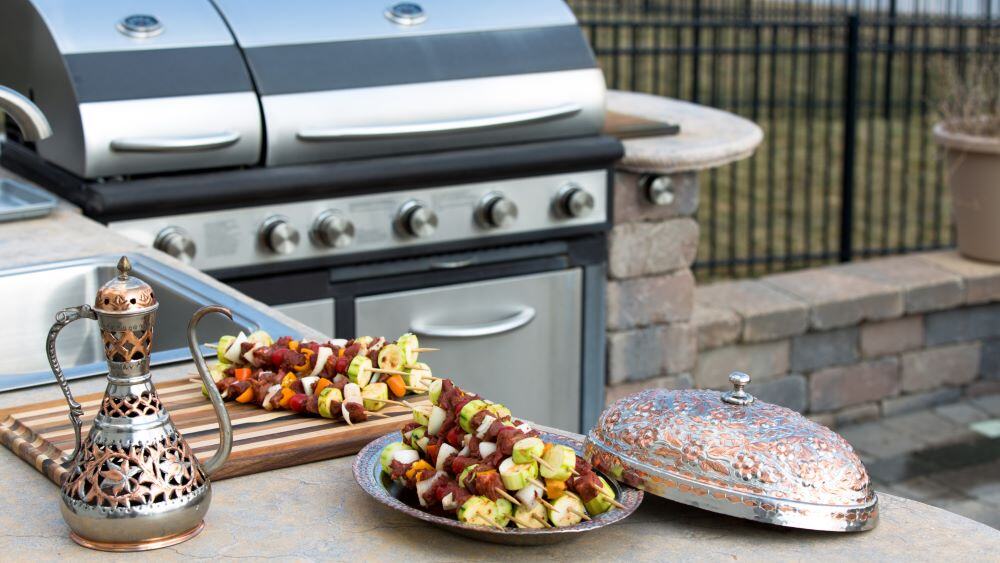 Outdoor kitchen with stone design in Fresno, CA-1